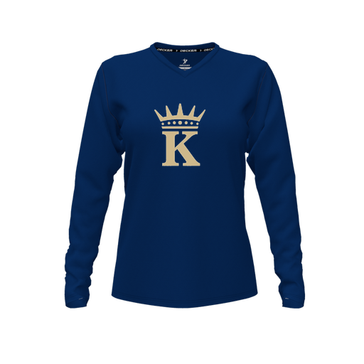 [CUS-DFW-TEES-PER-VNK-LSL-NVY-FYXS-LOGO1] Performance T-Shirt (Female Youth XS, Navy, V Neck, Logo 1, Long Sleeve)