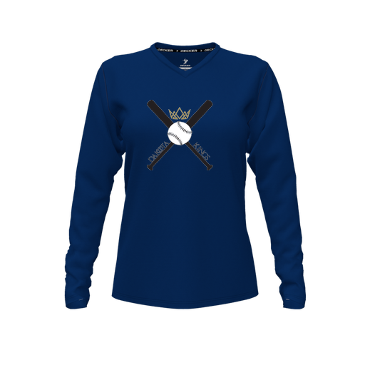 [CUS-DFW-TEES-PER-VNK-LSL-NVY-FYXS-LOGO2] Performance T-Shirt (Female Youth XS, Navy, V Neck, Logo 2, Long Sleeve)
