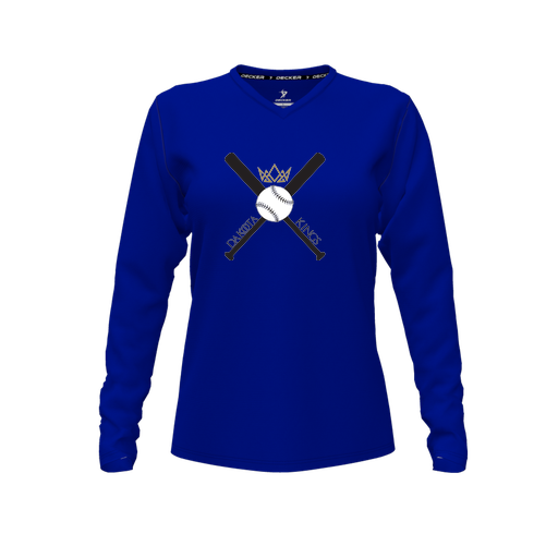 [CUS-DFW-TEES-PER-VNK-LSL-RYL-FYXS-LOGO2] Performance T-Shirt (Female Youth XS, Royal, V Neck, Logo 2, Long Sleeve)