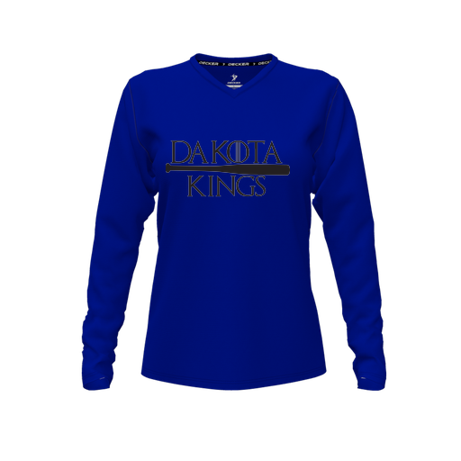 [CUS-DFW-TEES-PER-VNK-LSL-RYL-FYXS-LOGO3] Performance T-Shirt (Female Youth XS, Royal, V Neck, Logo 3, Long Sleeve)