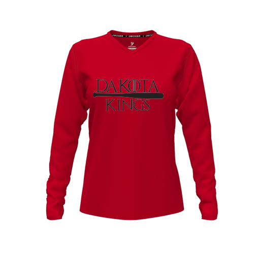 [CUS-DFW-TEES-PER-VNK-LSL-RED-FYXS-LOGO3] Performance T-Shirt (Female Youth XS, Red, V Neck, Logo 3, Long Sleeve)